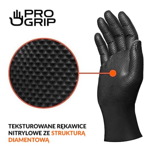Rękawice nitrylowe czarne grube Diamond Gripp SD Medispo 8,5 gr. 50 szt. XXL