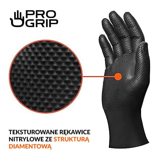 Rękawice nitrylowe czarne grube Diamond Gripp SD Medispo 8,5 gr. 50 szt. XXL