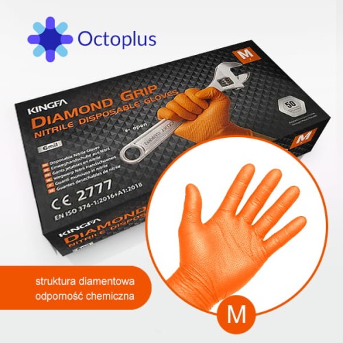 Rękawiczki nitrylowe pomarańczowe grube Grip 8,5g Kingfa 50 szt. M