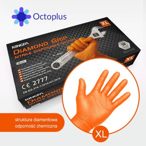 Rękawiczki nitrylowe pomarańczowe grube Grip 8,5 gr. Kingfa 50 szt. XL