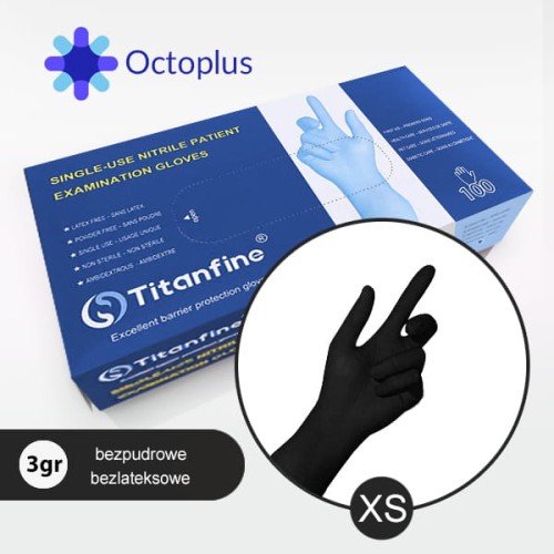 RĘKAWICZKI NITRYLOWE,CZARNE "TITAN FINE" 3 gr.100szt."XS"