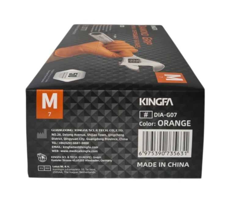 Rękawiczki nitrylowe pomarańczowe grube Grip 8,5g Kingfa 50 szt. M