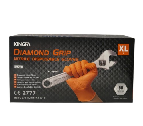 Rękawiczki nitrylowe pomarańczowe grube Grip 8,5 gr. Kingfa 50 szt. XL