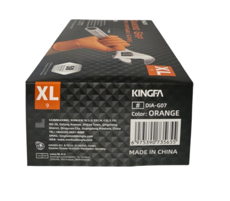 Rękawiczki nitrylowe pomarańczowe grube Grip 8,5 gr. Kingfa 50 szt. XL